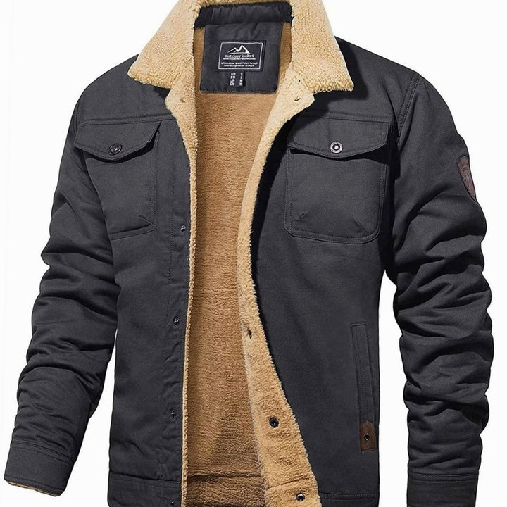Men's Sherpa-Lined Snap-Button Outdoor Casual Jacket - Dark Grey