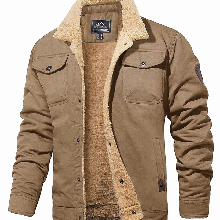 Men's Sherpa-Lined Snap-Button Outdoor Casual Jacket - Khaki