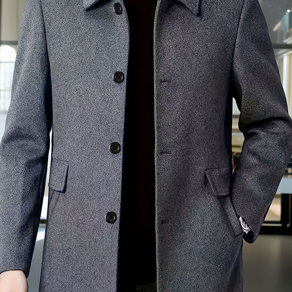Men's Single-Breasted Wool Overcoat Classic Lapel Collar, Dark Gray - Dark Gray