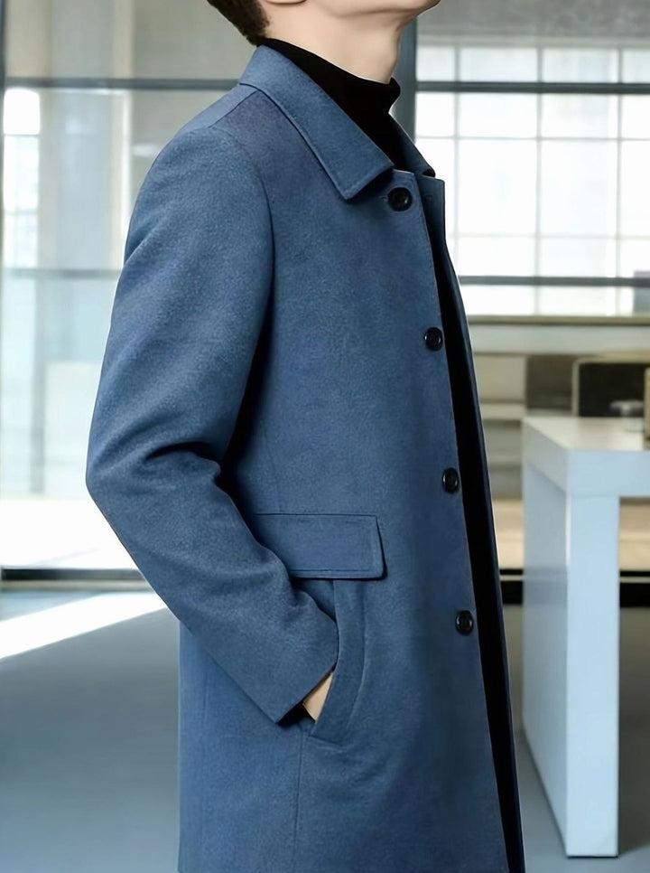 Men's Single-Breasted Wool Overcoat Classic Lapel Collar, Dark Gray