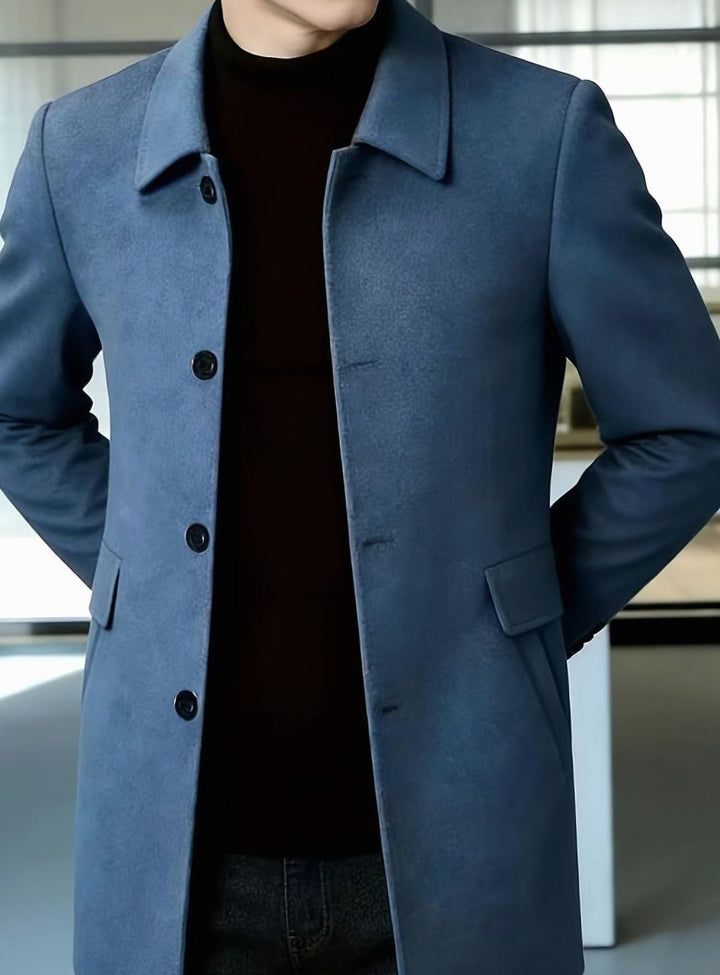 Men's Single-Breasted Wool Overcoat Classic Lapel Collar, Dark Gray