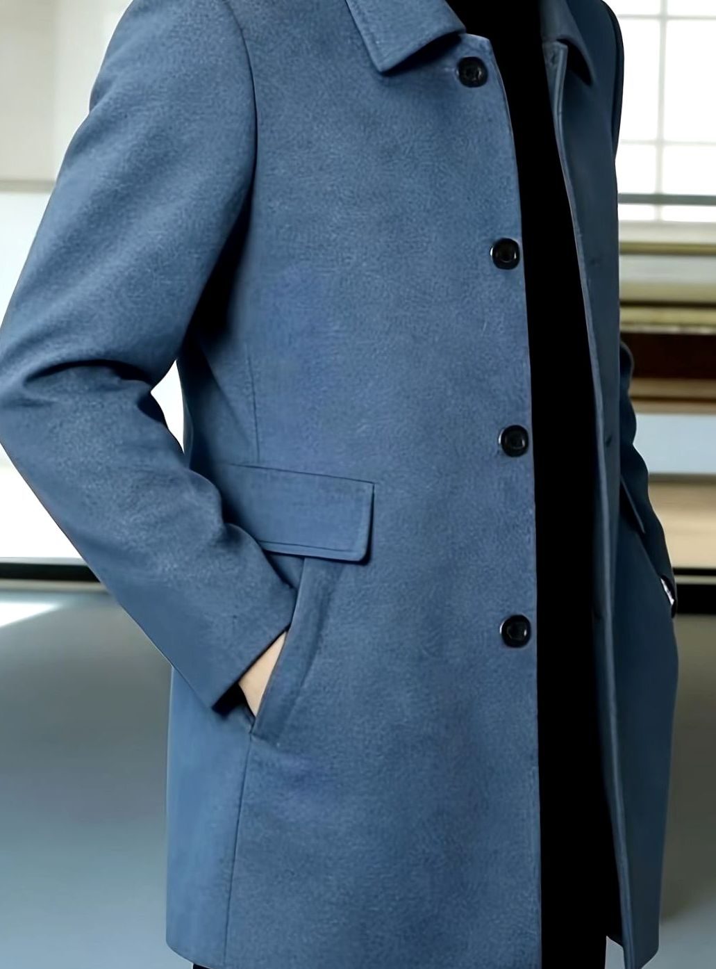 Men's Single-Breasted Wool Overcoat Classic Lapel Collar, Dark Gray