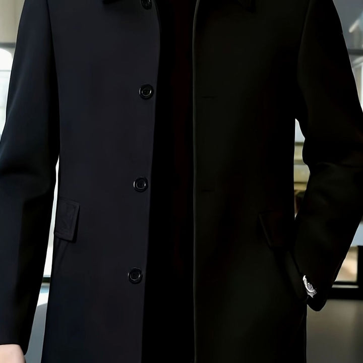Men's Single-Breasted Wool Overcoat Classic Lapel Collar, Dark Gray - Black