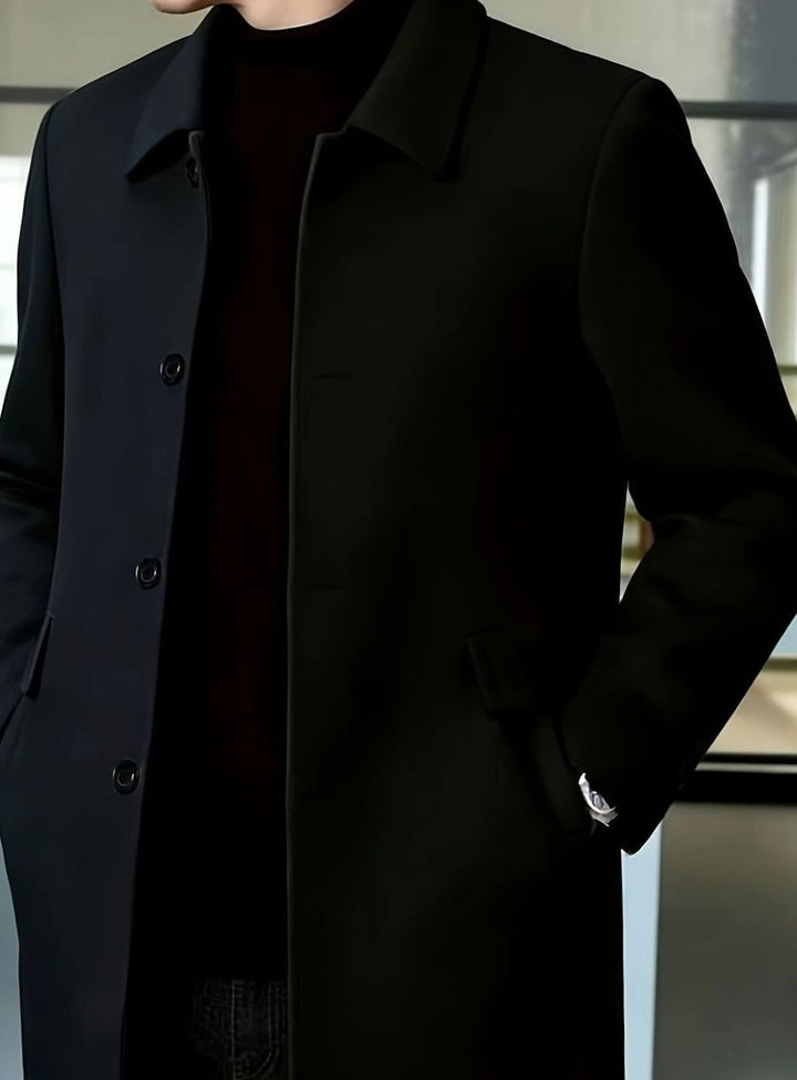 Men's Single-Breasted Wool Overcoat Classic Lapel Collar, Dark Gray