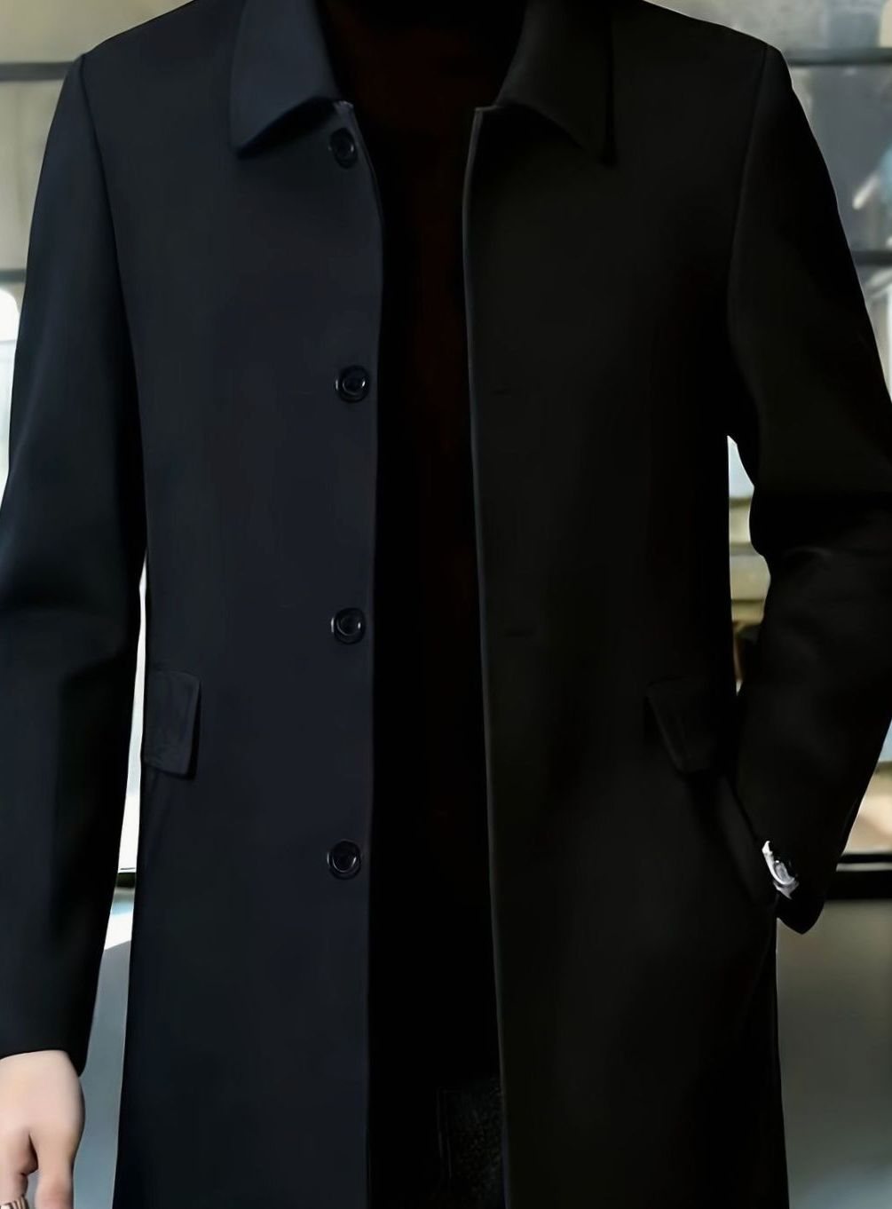 Men's Single-Breasted Wool Overcoat Classic Lapel Collar, Dark Gray