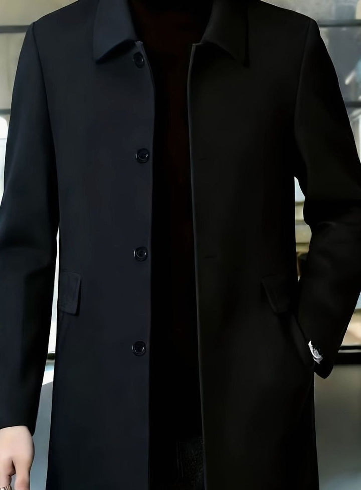 Men's Single-Breasted Wool Overcoat Classic Lapel Collar, Dark Gray
