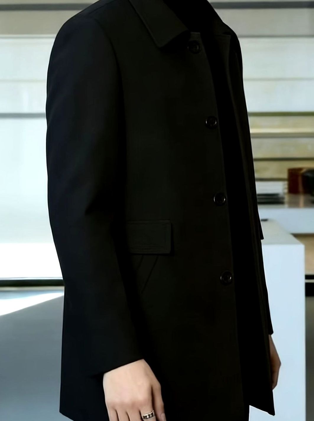 Men's Single-Breasted Wool Overcoat Classic Lapel Collar, Dark Gray