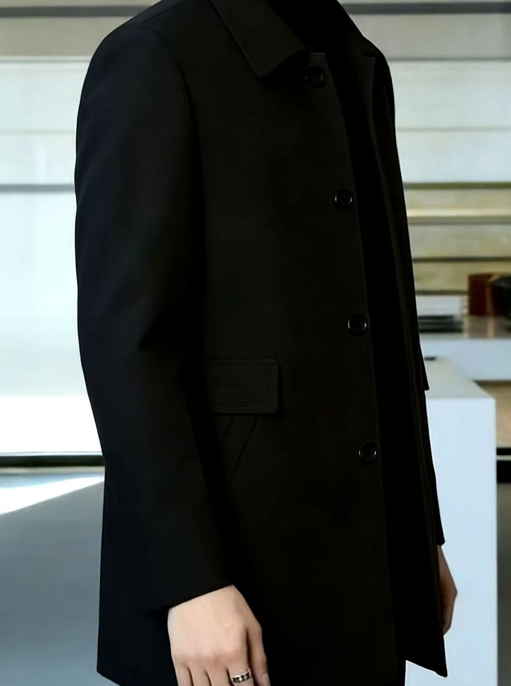 Men's Single-Breasted Wool Overcoat Classic Lapel Collar, Dark Gray