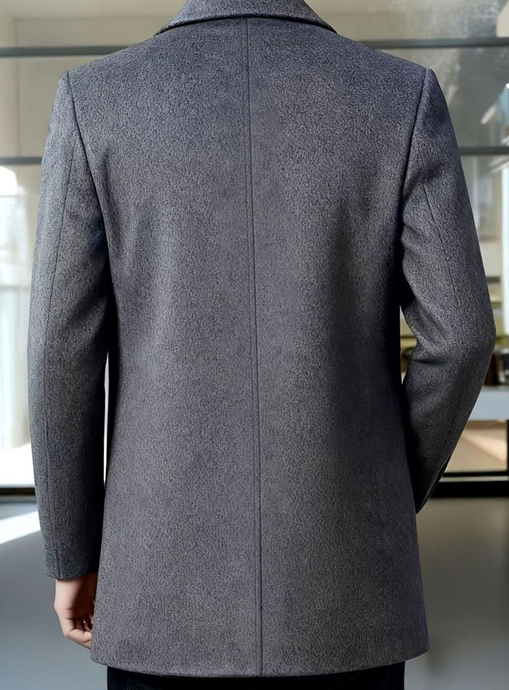 Men's Single-Breasted Wool Overcoat Classic Lapel Collar, Dark Gray