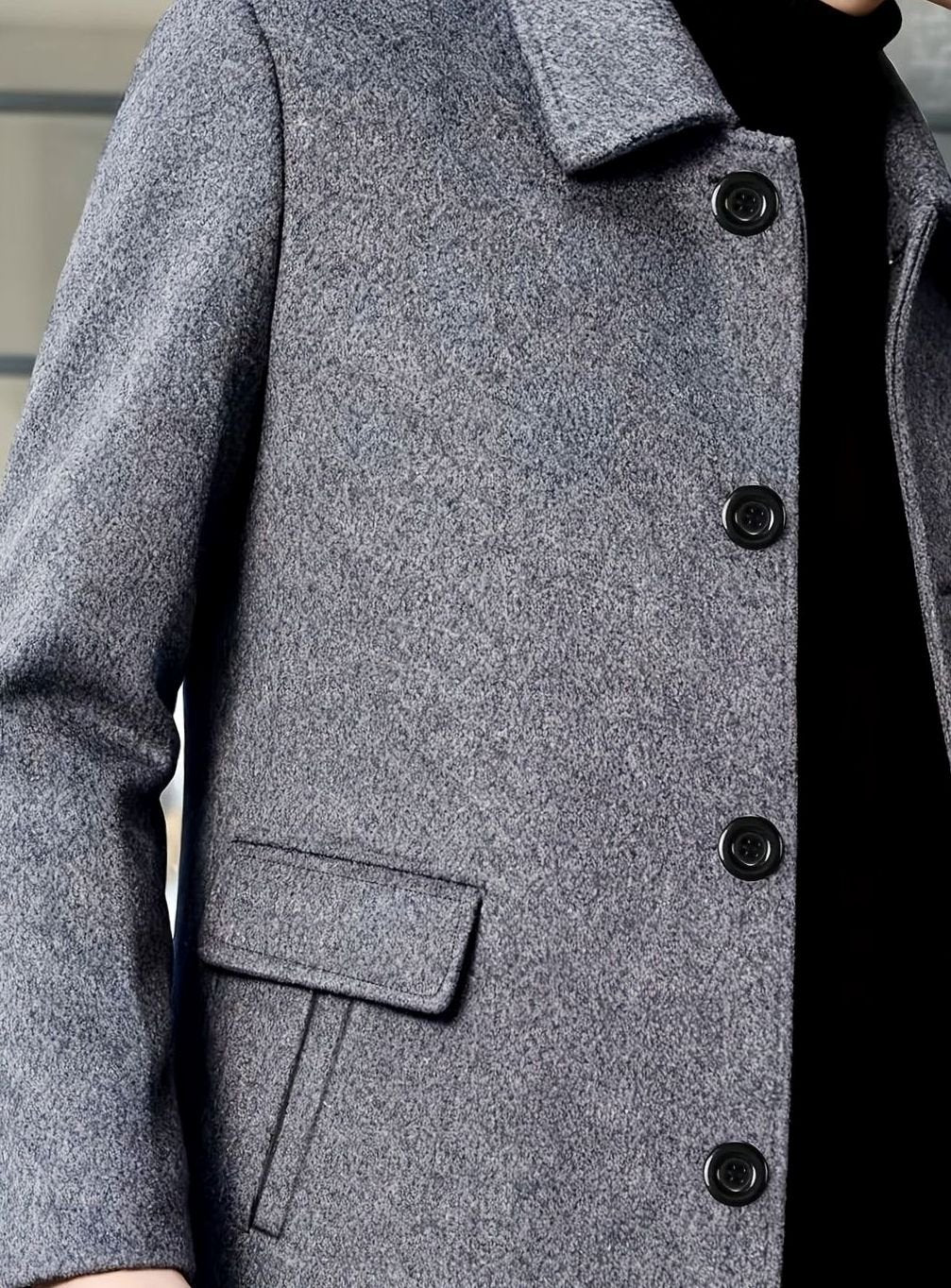 Men's Single-Breasted Wool Overcoat Classic Lapel Collar, Dark Gray