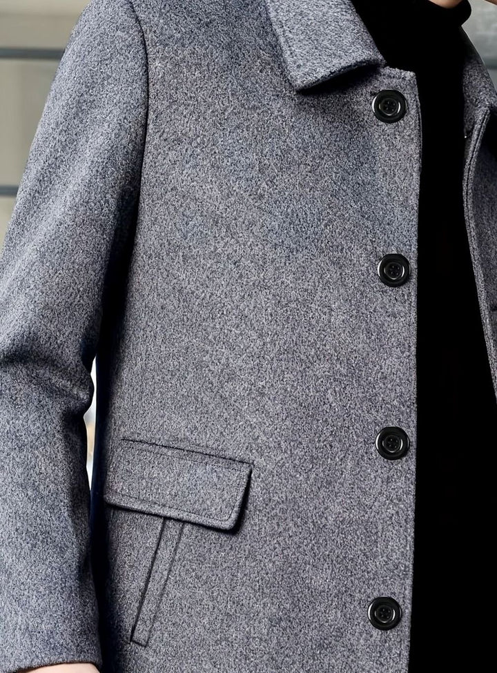 Men's Single-Breasted Wool Overcoat Classic Lapel Collar, Dark Gray