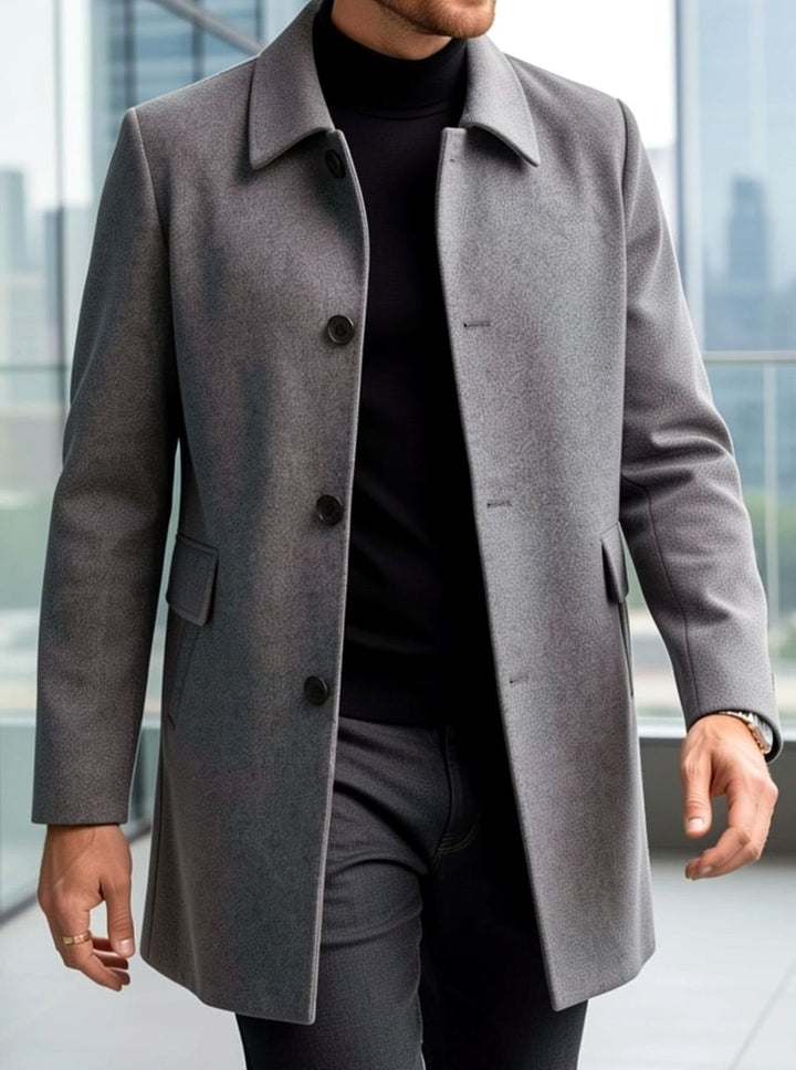 Men's Single-Breasted Wool Overcoat Classic Lapel Collar, Dark Gray