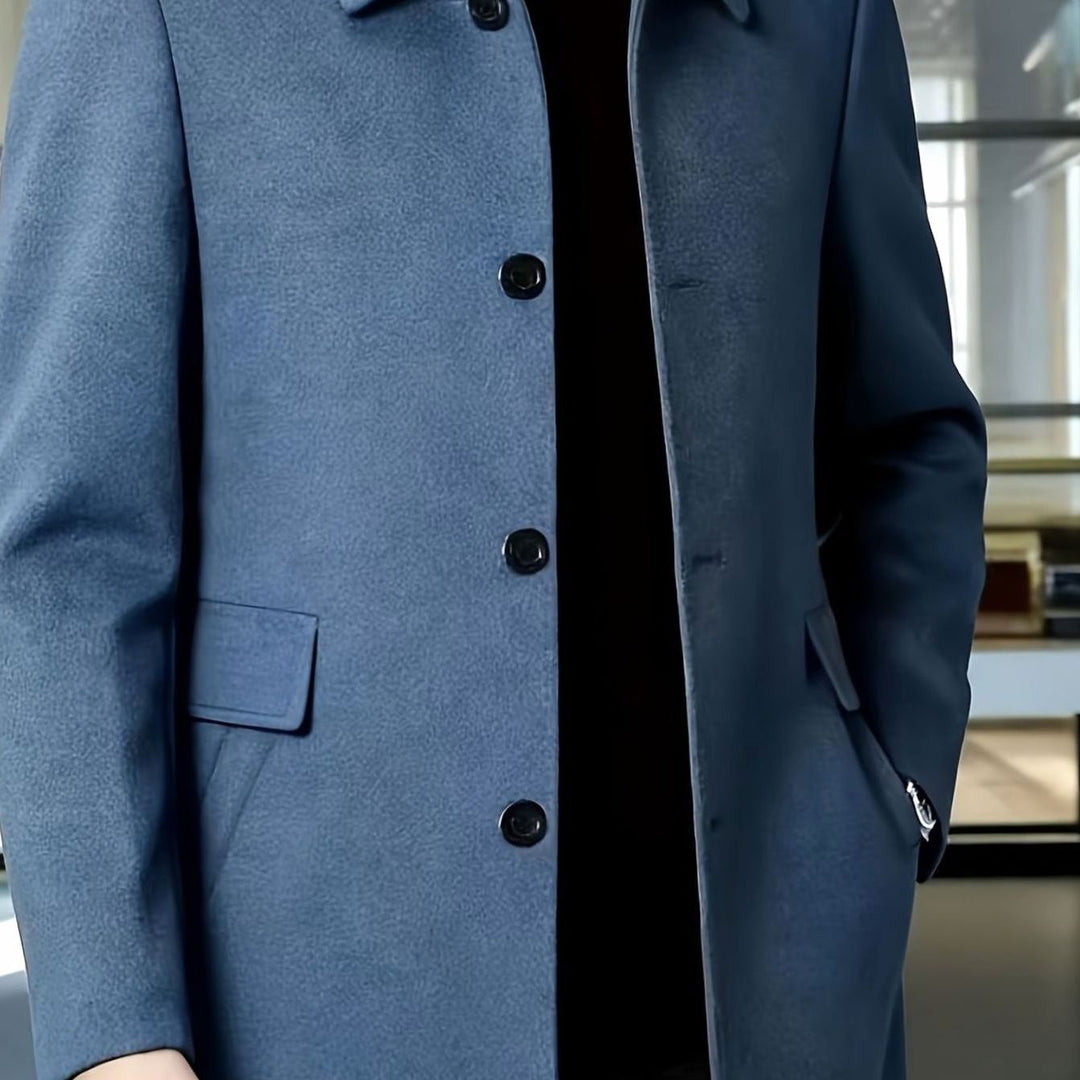 Men's Single-Breasted Wool Overcoat Classic Lapel Collar, Dark Gray - Deep Sky Blue