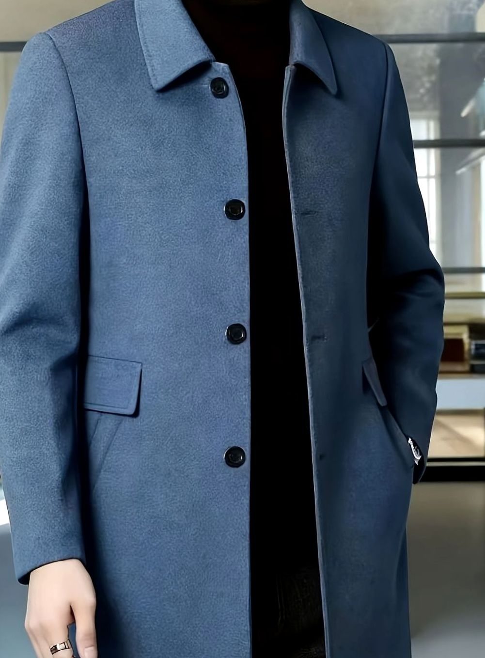 Men's Single-Breasted Wool Overcoat Classic Lapel Collar, Dark Gray