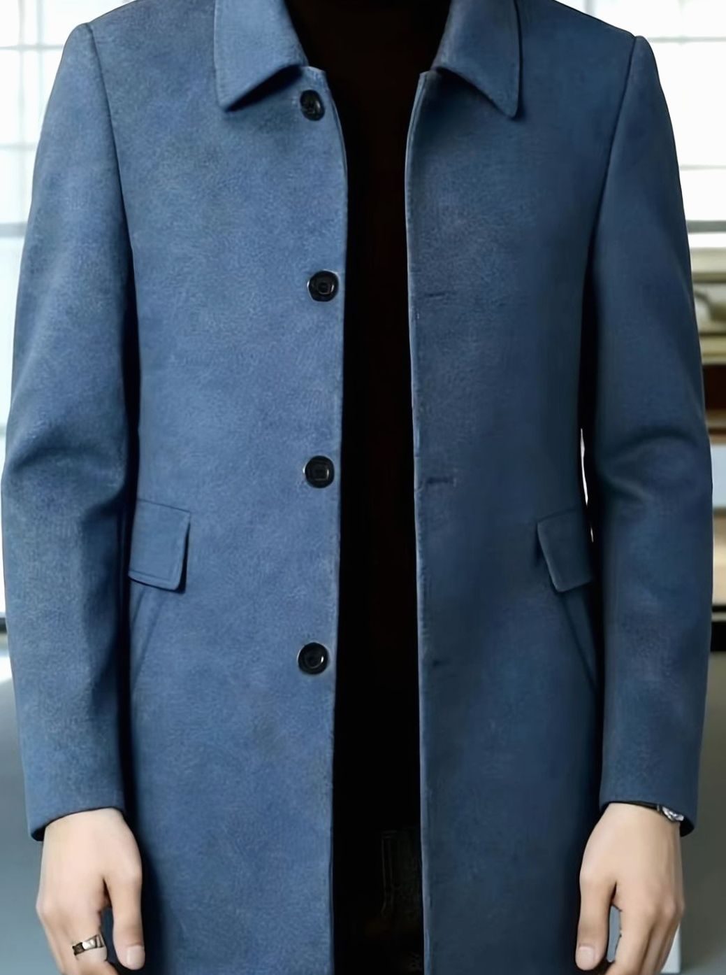 Men's Single-Breasted Wool Overcoat Classic Lapel Collar, Dark Gray