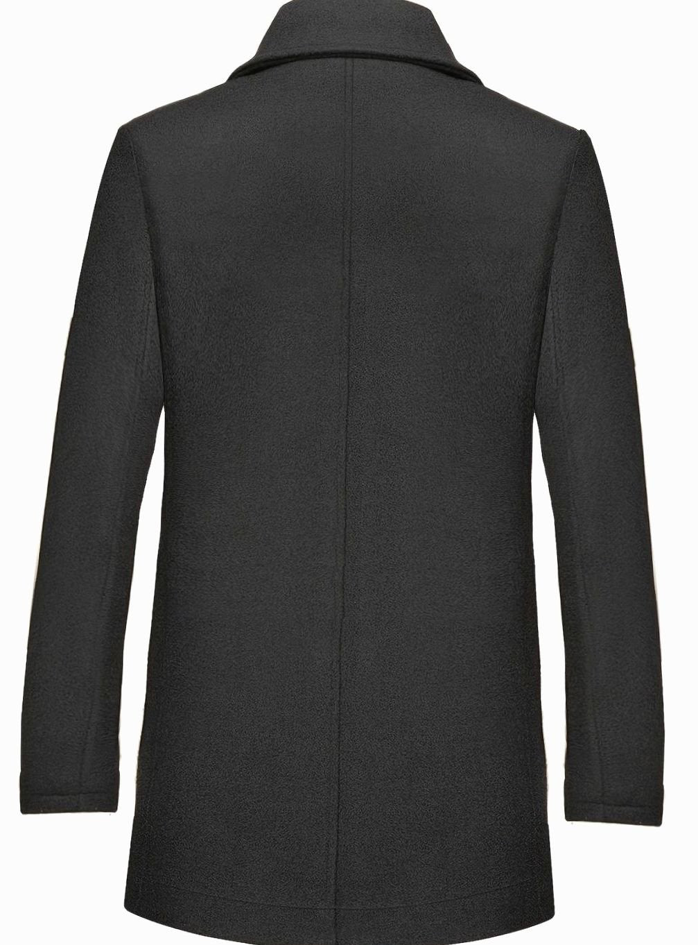 Men's Single-Breasted Wool Overcoat Tailored Lapel Coat, Black