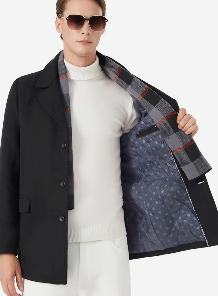 Men's Single-Breasted Wool Overcoat Tailored Lapel Coat, Black