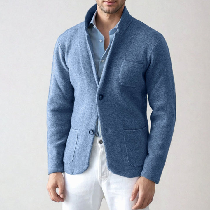 Men's Slim-Fit Blazer-Style Button-Front Knit Cardigan - Light Blue