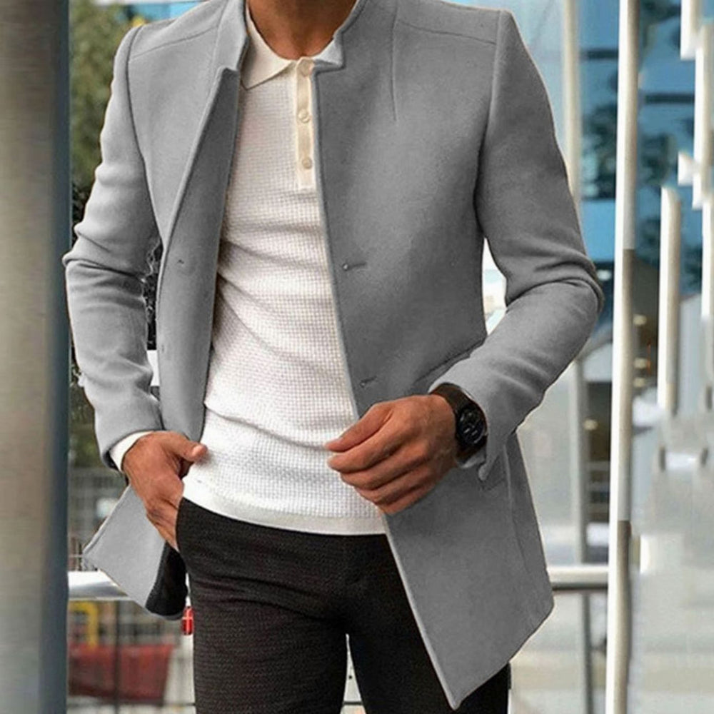 Men's Slim Fit Collarless Winter Coat - Grey