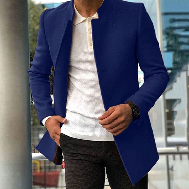Men's Slim Fit Collarless Winter Coat - Blue