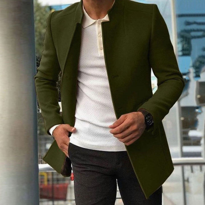 Men's Slim Fit Collarless Winter Coat - Green