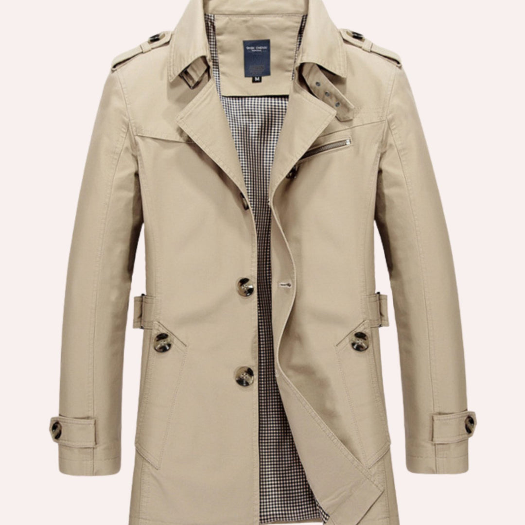 Men's Slim Fit Double Breasted Trench Coat - Beige