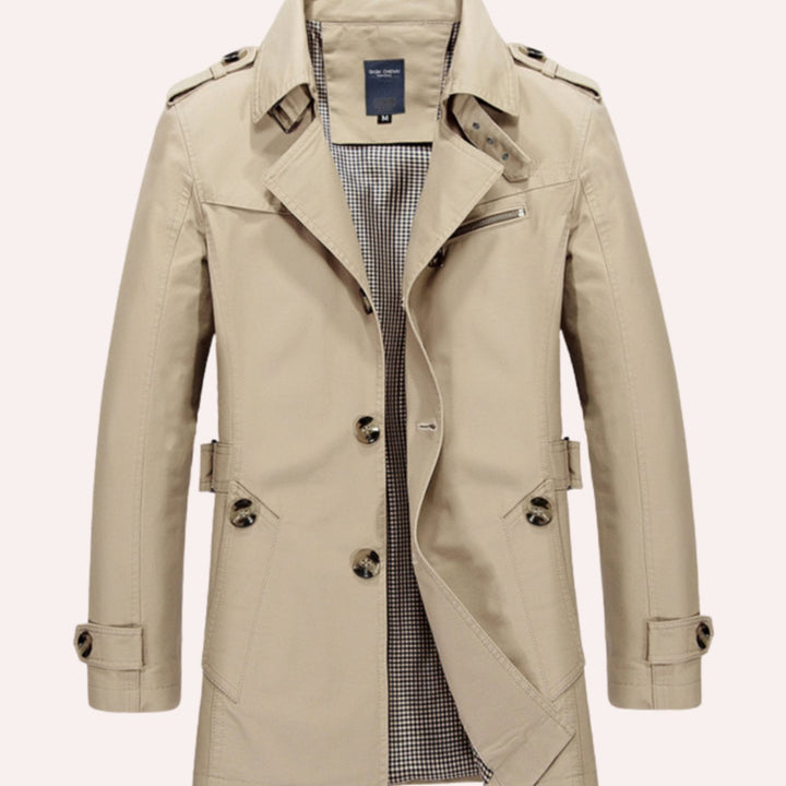 Men's Slim Fit Double Breasted Trench Coat - Beige