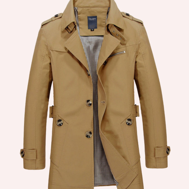 Men's Slim Fit Double Breasted Trench Coat - Khaki