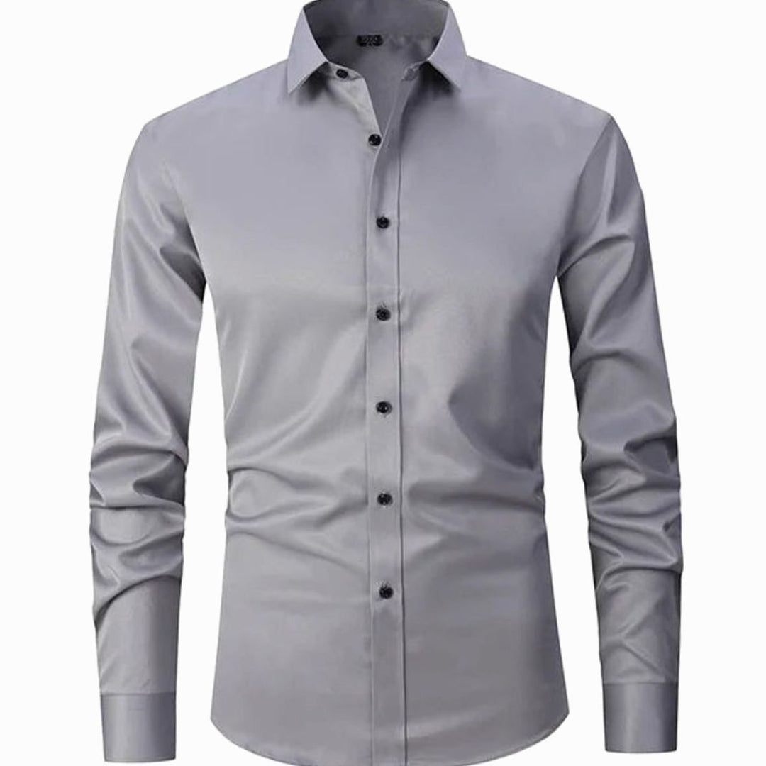 Men's Slim-Fit Long-Sleeve Button-Down Dress Shirt - Grey