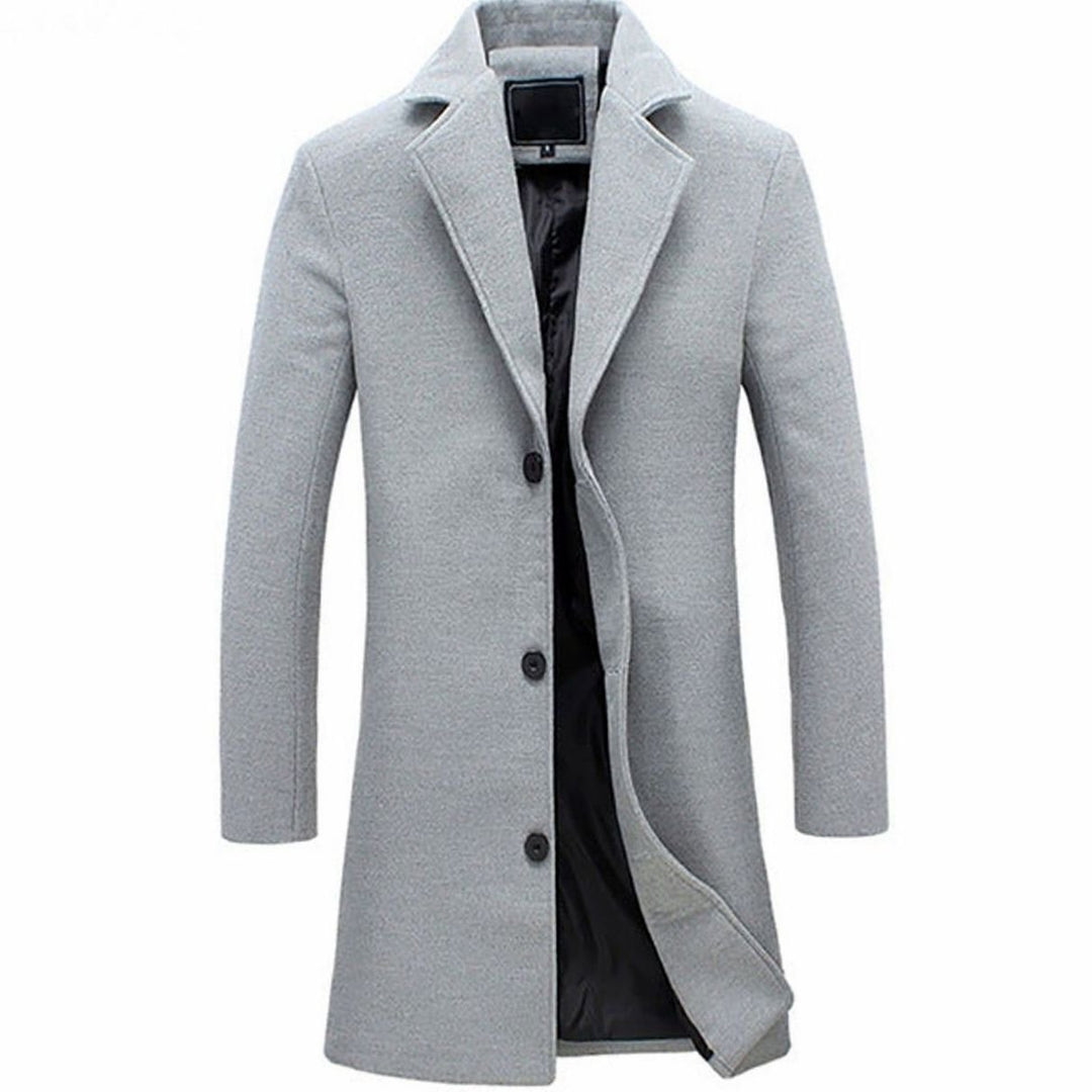 Men's Slim-Fit Single-Breasted Notch-Lapel Long Overcoat - Grey
