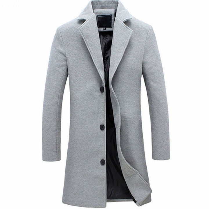 Men's Slim-Fit Single-Breasted Notch-Lapel Long Overcoat - Grey