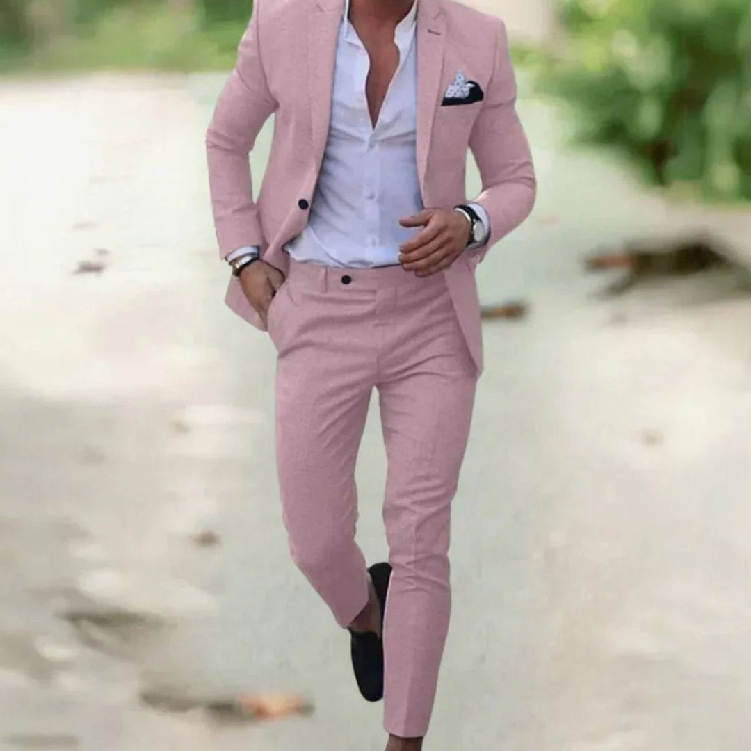 Men's Slim Fit Two-Piece Formal Business Suit Set - Pink