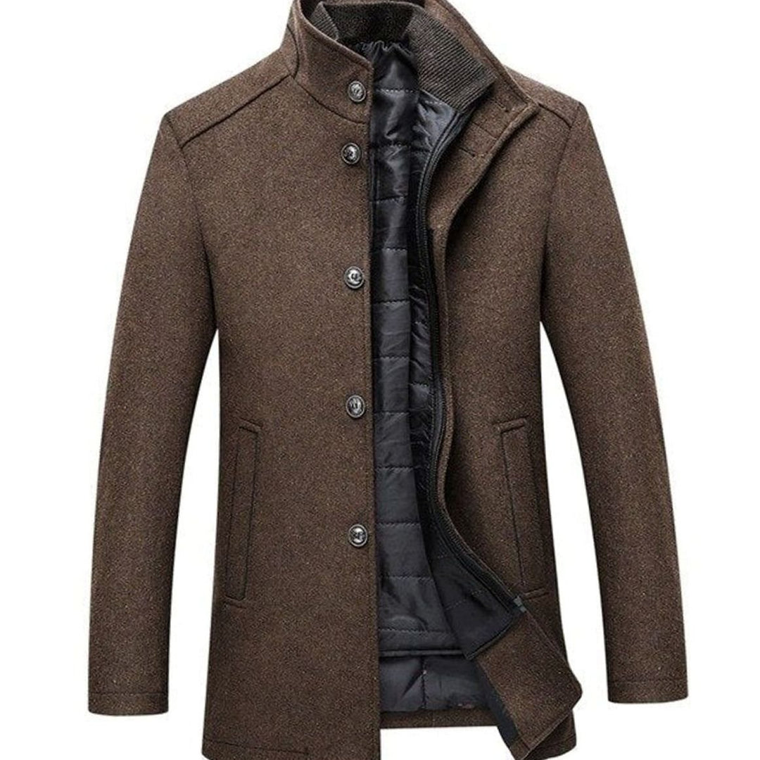 Men's Stand Collar Single-Breasted Insulated Winter Jacket - Camel