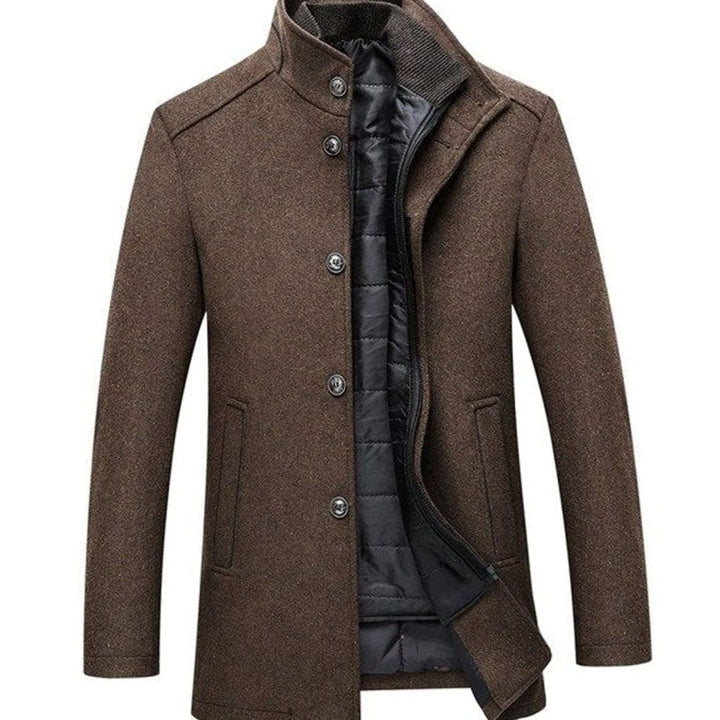 Men's Stand Collar Single-Breasted Insulated Winter Jacket - Camel