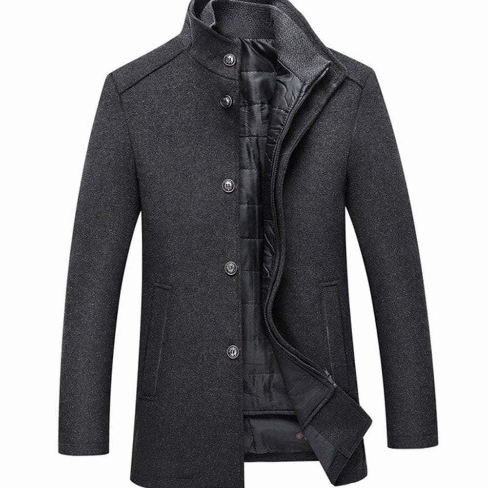 Men's Stand Collar Single-Breasted Insulated Winter Jacket - Grey
