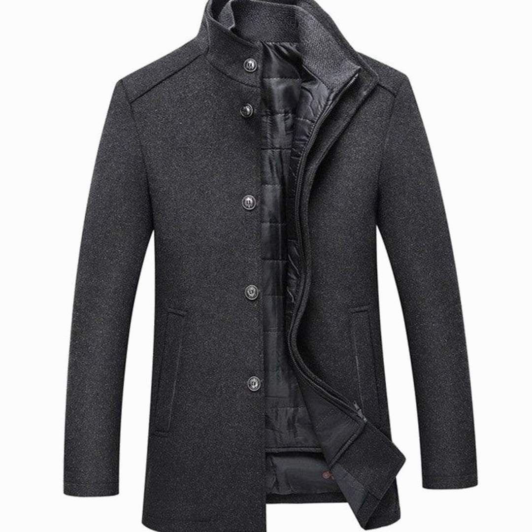 Men's Stand Collar Single-Breasted Insulated Winter Jacket - Grey