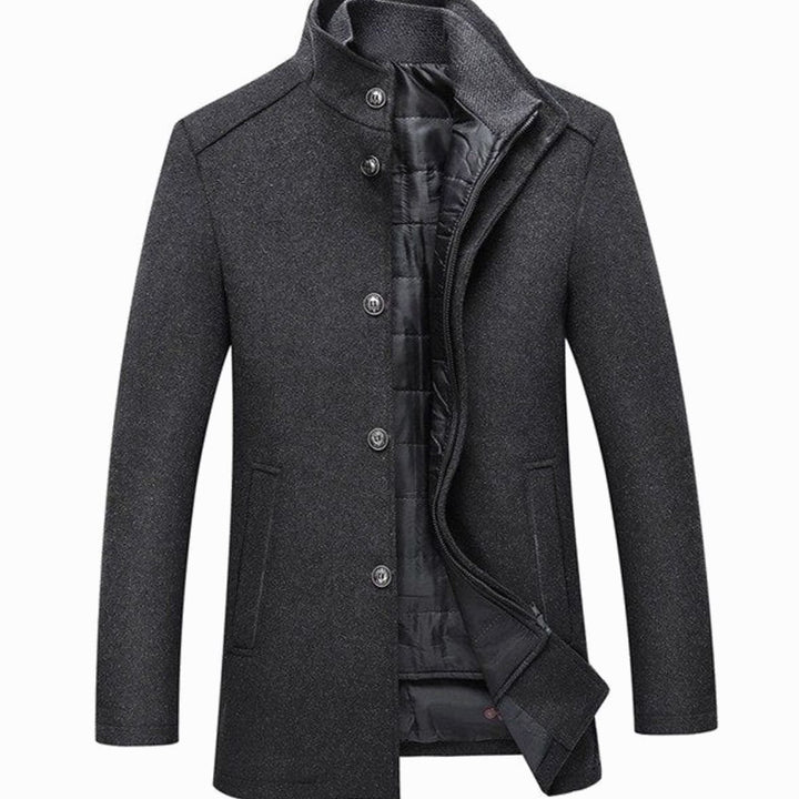Men's Stand Collar Single-Breasted Insulated Winter Jacket - Grey