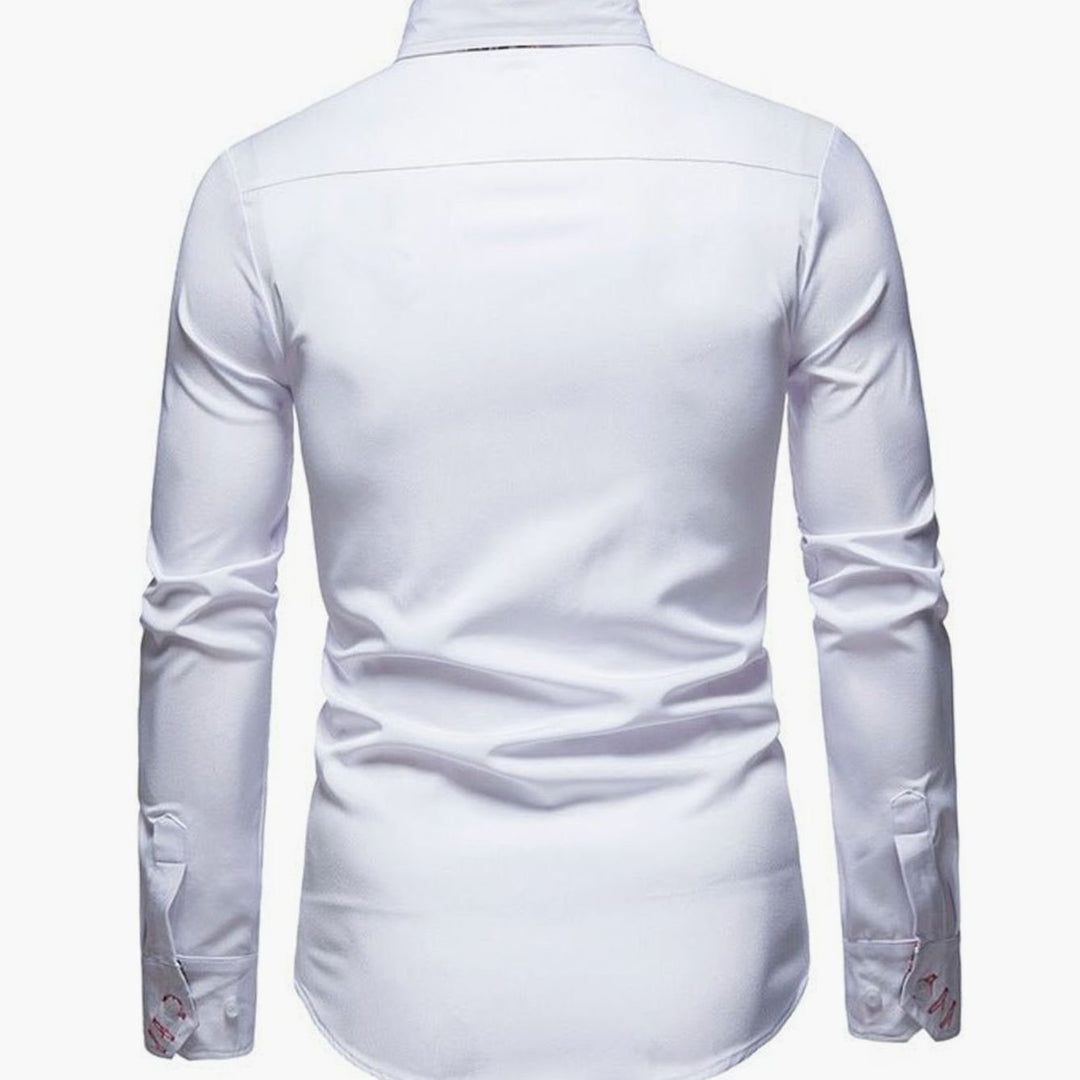 Men's Stylish White Slim-Fit Button-Down Shirt Paisley Cuffs