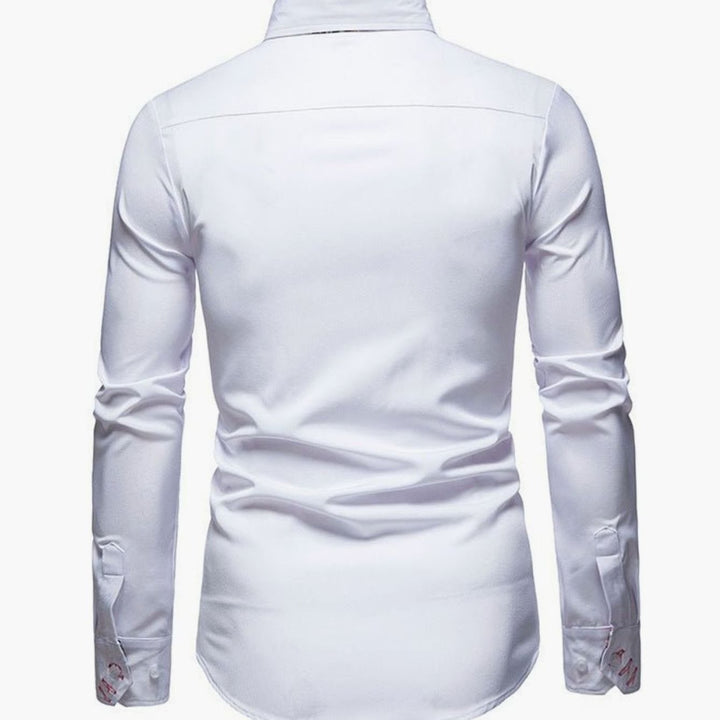 Men's Stylish White Slim-Fit Button-Down Shirt Paisley Cuffs