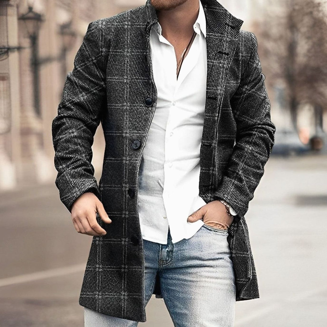 Men's Tailored Long Button-Up Overcoat - Black