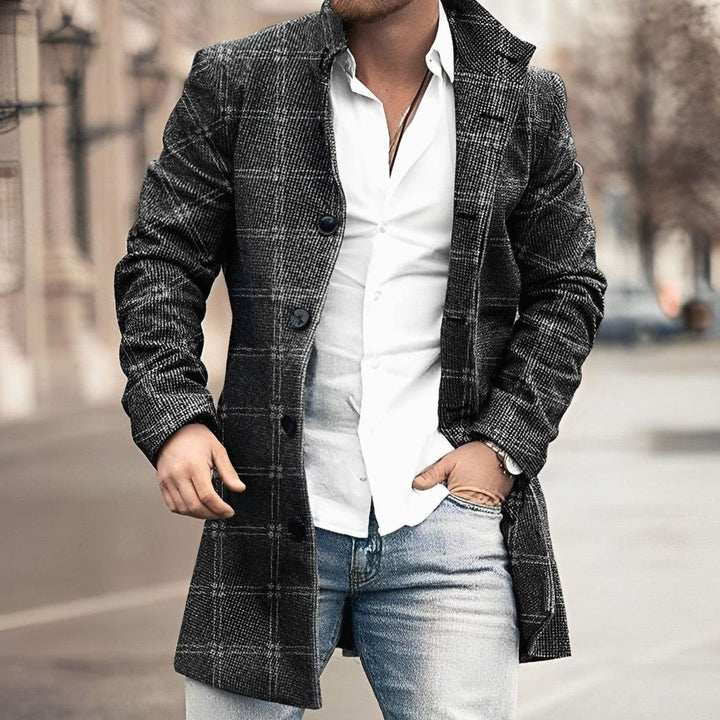 Men's Tailored Long Button-Up Overcoat - Black
