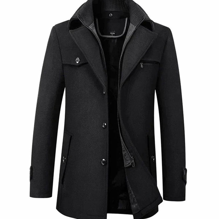 Men's Tailored Single-Breasted Button Overcoat Winter Coat - Black