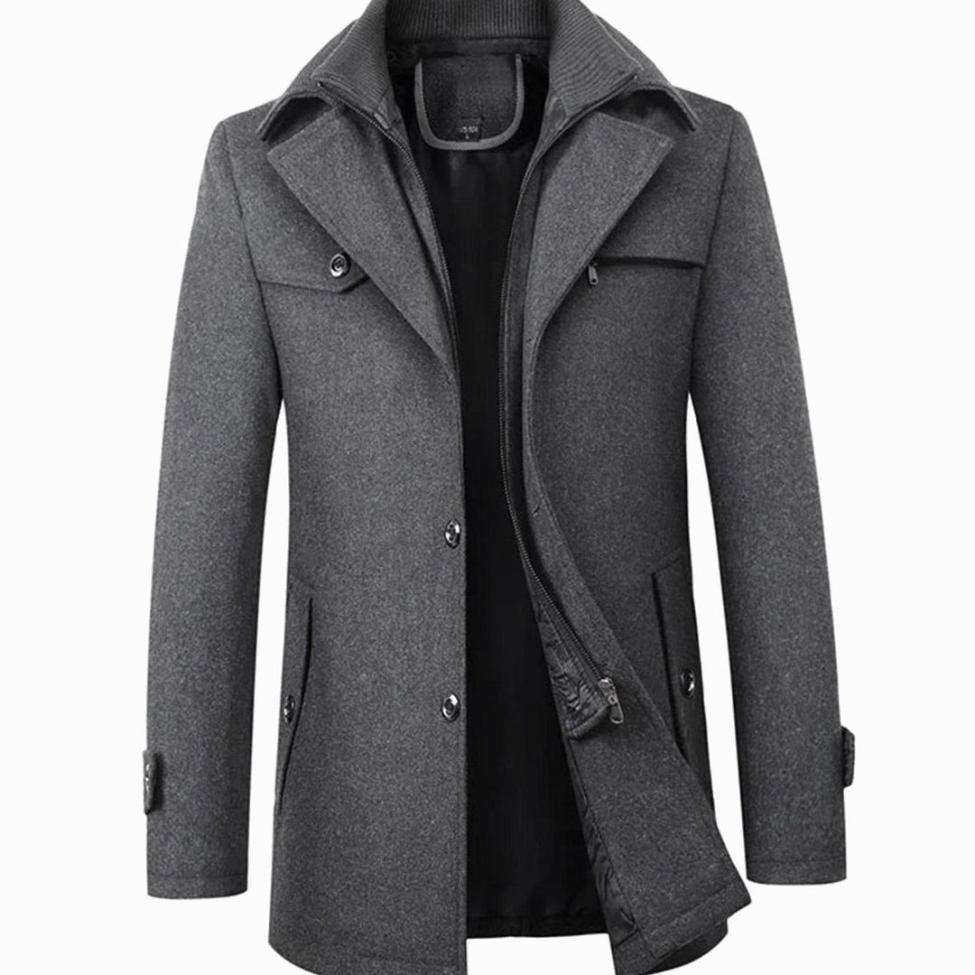 Men's Tailored Single-Breasted Button Overcoat Winter Coat - Grey