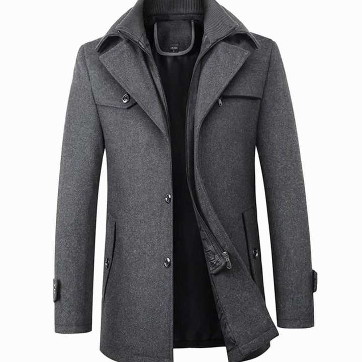 Men's Tailored Single-Breasted Button Overcoat Winter Coat - Grey