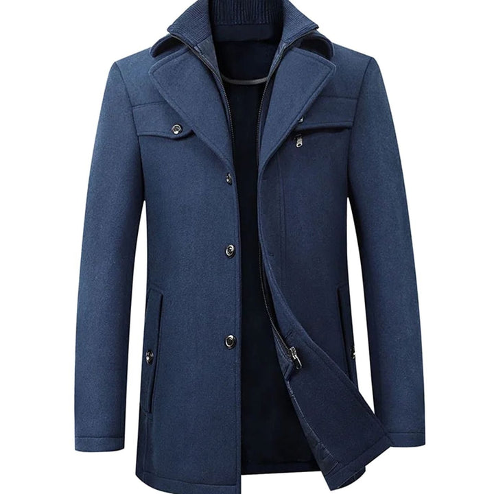 Men's Tailored Single-Breasted Button Overcoat Winter Coat - Navy Blue