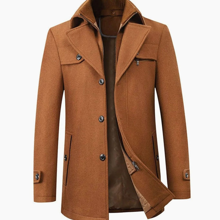 Men's Tailored Single-Breasted Button Overcoat Winter Coat - Brown