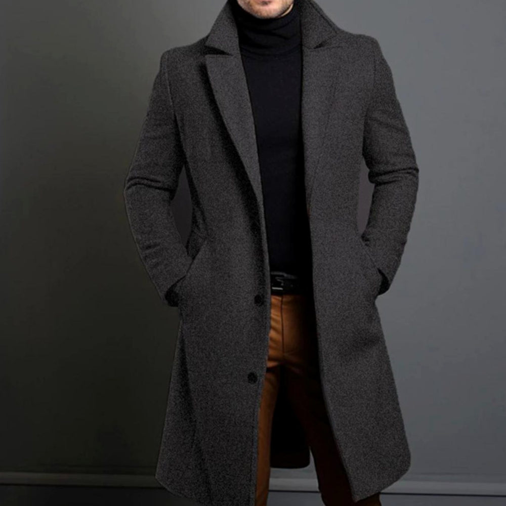 Men's Tailored Single-Breasted Notch-Lapel Long Overcoat - Grey
