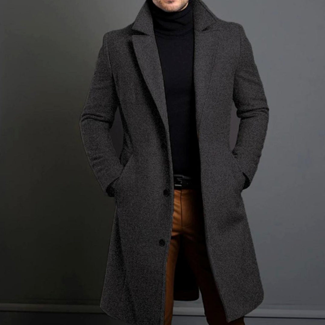 Men's Tailored Single-Breasted Notch-Lapel Long Overcoat - Grey
