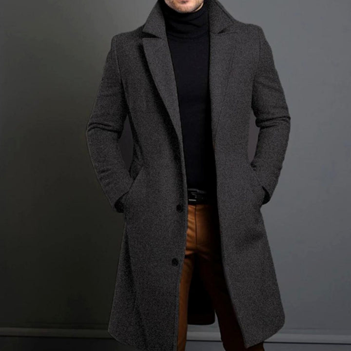 Men's Tailored Single-Breasted Notch-Lapel Long Overcoat - Grey