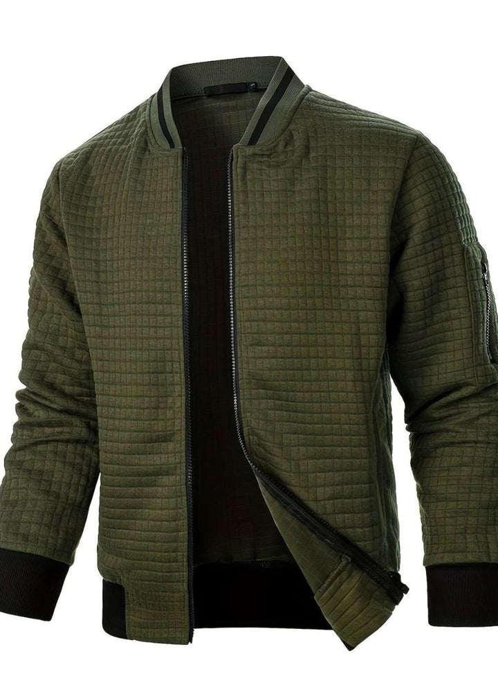 Men's Textured Grid Full-Zip Bomber Jacket